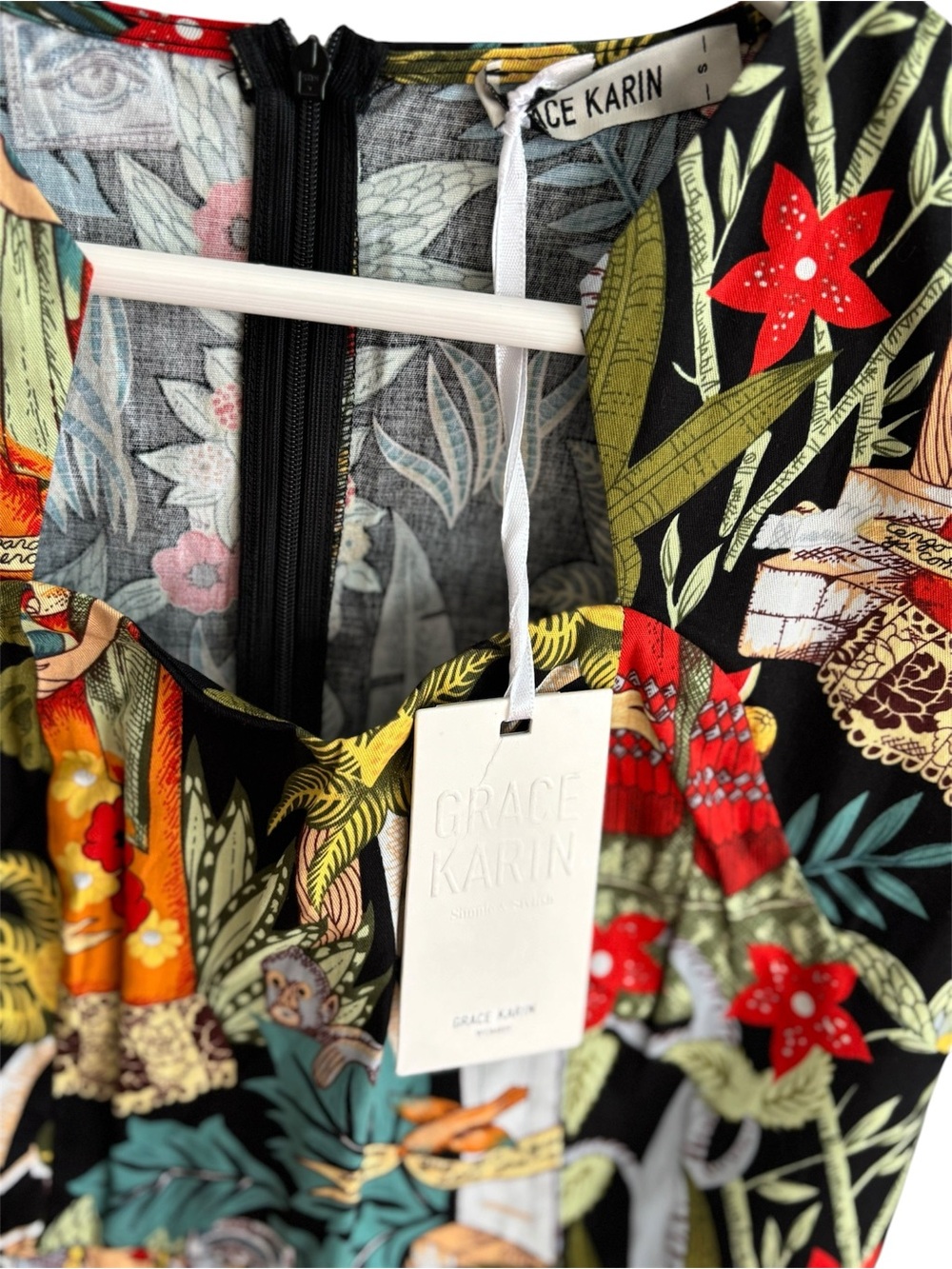 Grace Karin Frida Black Floral Tropical Print Dress-NWT - Picture 7 of 9